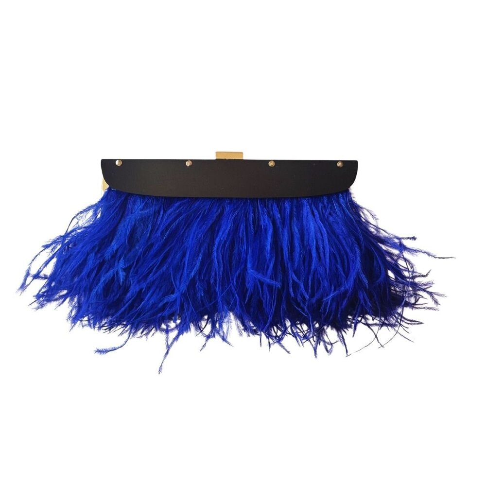 BCBGMAXAZRIA - Portia Blue Feather-Trim Lucite Clutch - One Size